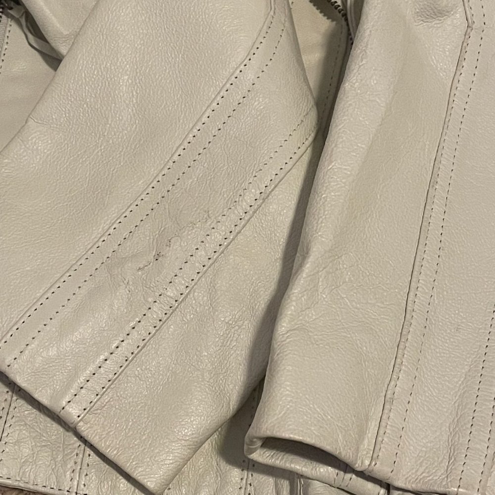 BOSTON PROPER WHITE LEATHER MOTO JACKET WITH STUDS SIZE LARGE - Picture 5 of 11